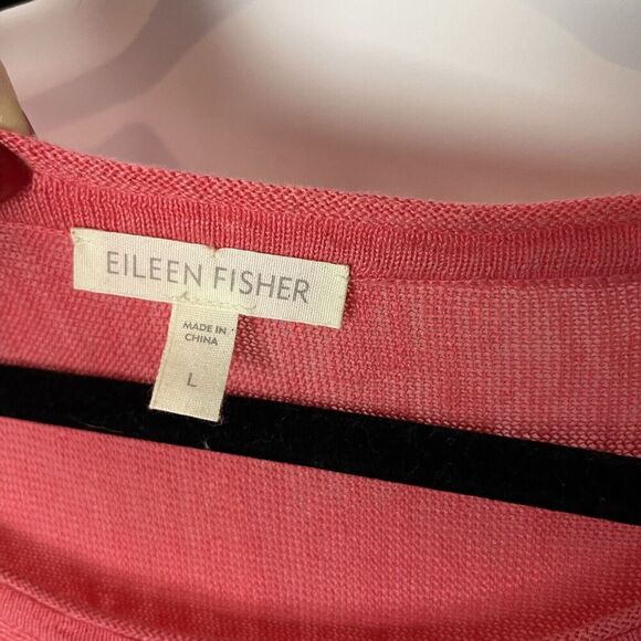 EILEEN FISHER Sweater Large Linen Fine Gauge 3/4 Sleeve Pullover Punch P… - Picture 3 of 7